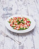 Rocket salad with crayfish, radishes and sweet chilli