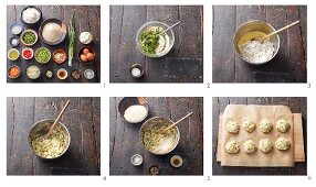 Rice fritters with a chilli-mayonnaise dip being made