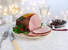Roast ham with candied orange for Christmas
