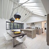 Open-plan designer kitchen and dining area