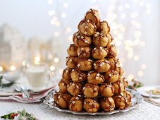 Croquembouche with caramel sauce for Christmas