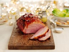Glazed roast Ham for Christmas, sliced
