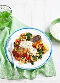 Warm salmon, spinach and chickpea salad