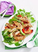 Gegrillte Hähnchenfilets auf gemischtem Salat mit Sprossen