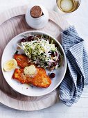 Chicken escalope with Chinese cabbage and grape salad