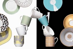 Espresso cups in various designs and patterns