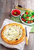 Potato, sausage and thyme tart