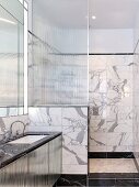 Elegant marble bathroom with shower area