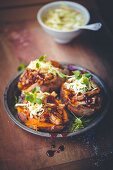 Sweet potatoes with pulled pork and coleslaw