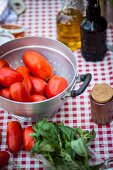 Zutaten für Tomatensugo auf Tisch