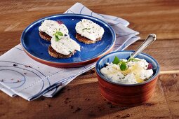 A goat's cream cheese dip with rosemary and honey