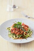 Courgette pasta with lupine bolognese