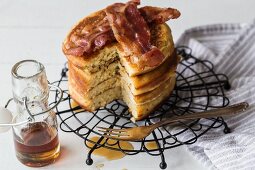 Pancakes with bacon and maple syrup