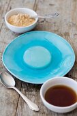 Mizu Shingen Mochi (Japanese raindrop cake) on a blue plate