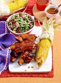 Barbecued ribs with black bean salsa