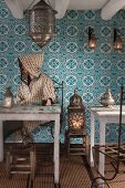 A man drinking peppermint tea in a cafe in Marrakesh (Morocco)