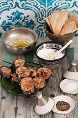 Grilled aubergines with ayoghurt dip and pitta bread (Morocco)