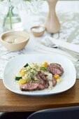 Grilled Lamb with Garlicky white bean puree