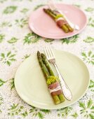 Marinated asparagus wrapped in ham for a summer festival