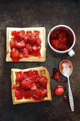 Waffles with strawberry jam