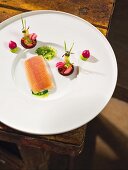 Bavarian trout cooked in hemp oil (dish by Jan Hartwig, cook at the 'Atelier' in 'Bayerischen Hof' in Munich)