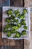 Kale chips on a wire rack