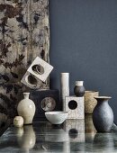 Still-life arrangement of various Japanese Raku ceramics