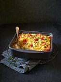 Frittata with kohlrabi spirals and cocktail tomatoes