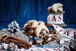 Vanilla crescent biscuits with Christmas decorations