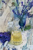 Lavender oil in a glass bottle