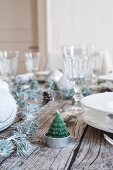 Christmas-tree tealight on Christmas dining table