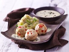 Tofu dumplings with a caper sauce