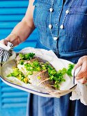 Whole snapper with seafood