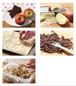 Apple and chocolate crisps being made