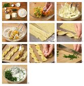 Baked vegetable sticks with herb yoghurt being made