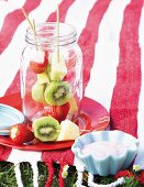 Fruit kebabs with fruit yoghurt