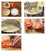 Polenta and tomato porridge being made