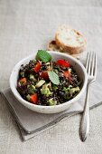 Lentil salad with avocado and cherry tomatoes