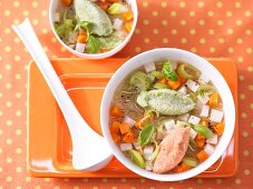 Vegetable soup with a duo of semolina dumplings