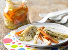 Pickled vegetables in a chilli broth with garlic