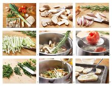 Porcini mushroom soup with tomatoes being made