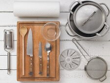Kitchen utensils for preparing chicken fricassee
