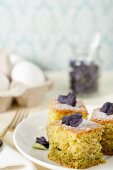 Pistachio cake with candied violets