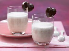 Hot almond milk with chocolate hearts