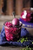 Pickled eggs with red cabbage