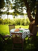 Pizza on a garden table