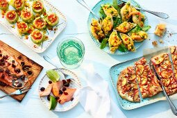 Various dishes and canapés for a summer party