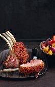 A rack of lamb with a tomato & sage crust