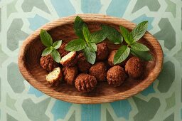 Falafel in a wooden bowl