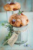 Focaccia with rosemary, baked in a can